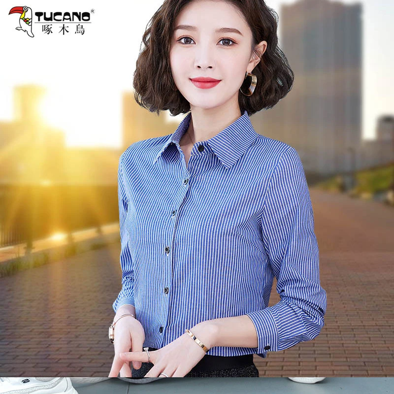 【官方品牌】啄木鸟纯棉衬衫女春秋2025新款气质百搭显瘦休闲上衣潮