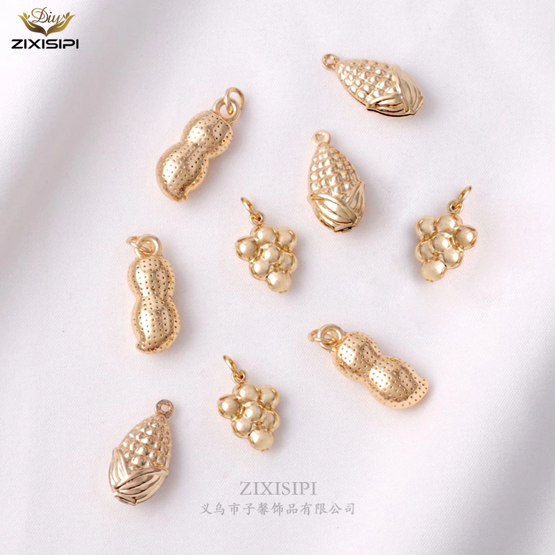ZIXISIPI金色花生葡萄玉米小吊坠diy饰品配件空心项链吊坠/M0075