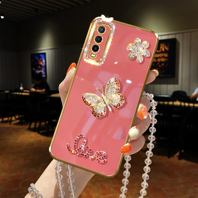 vivo y51s手机壳镶闪钻V2002A防摔保护套带链子女款新品网红潮流