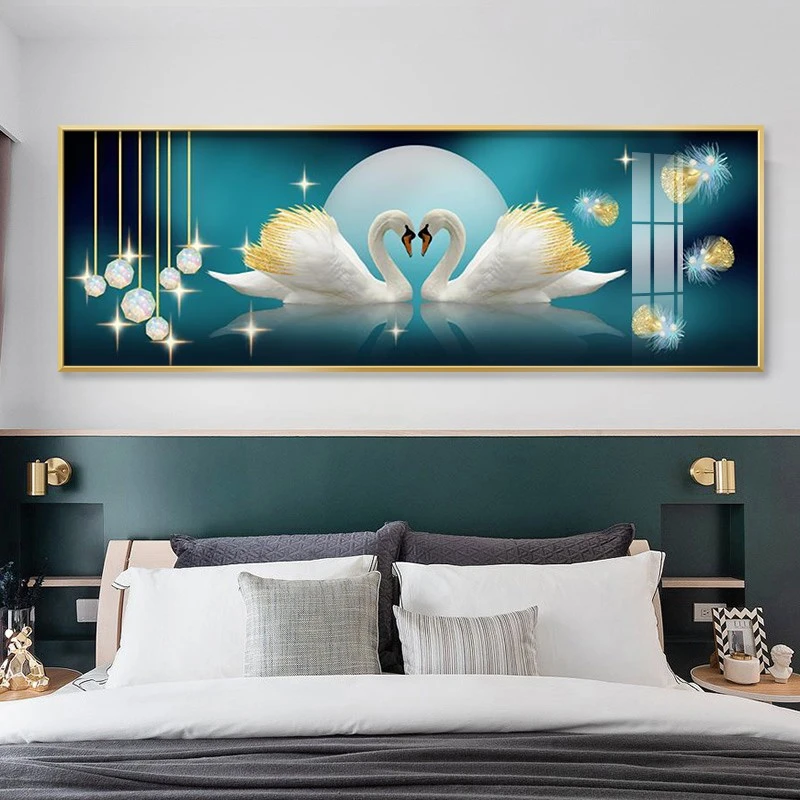 【优雅天鹅】卧室床头画 粉丝福利立体镶钻装饰画晶瓷画 沙发挂画