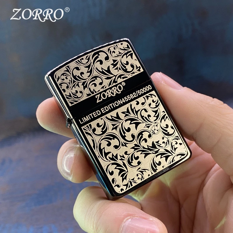 ZORRO佐罗煤油打火机黑冰唐草限量双面创意唐草花窄机个性原装