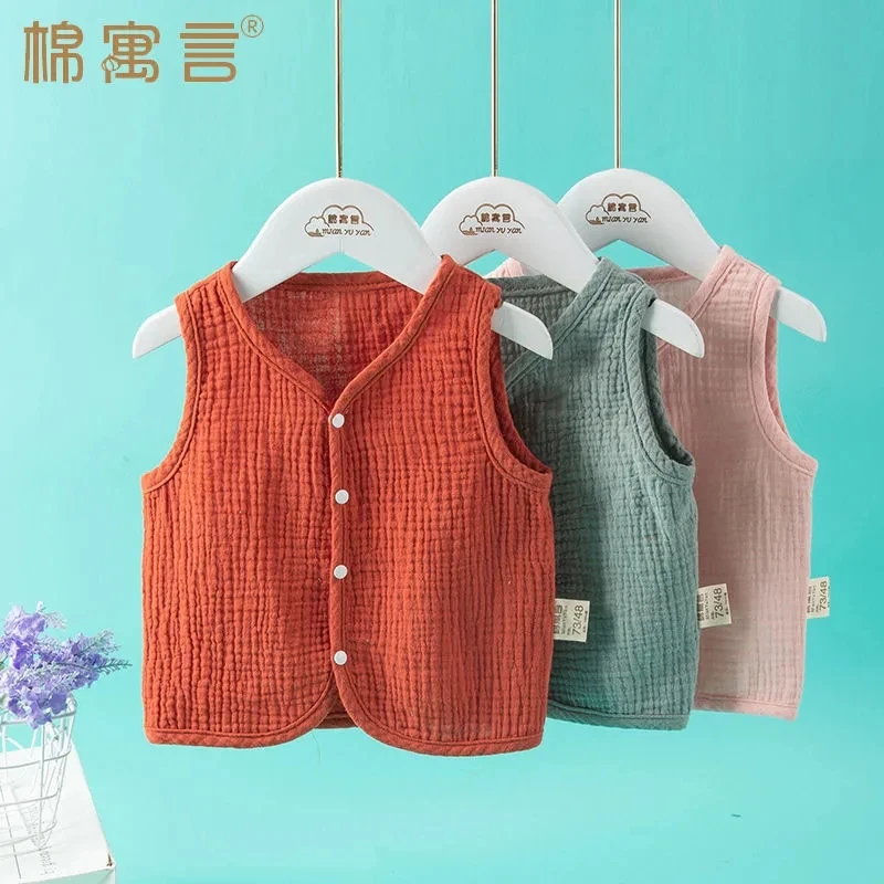 婴儿纯棉纱布马甲宝宝坎肩男女儿童春夏季外穿小背心小孩开衫马夹