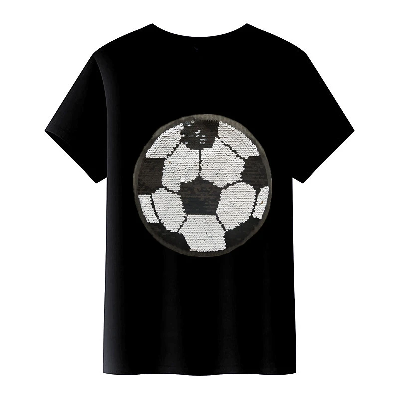 足球亮片双面童装2020新品爽肤棉男童棉质T恤亮片变装短袖半袖