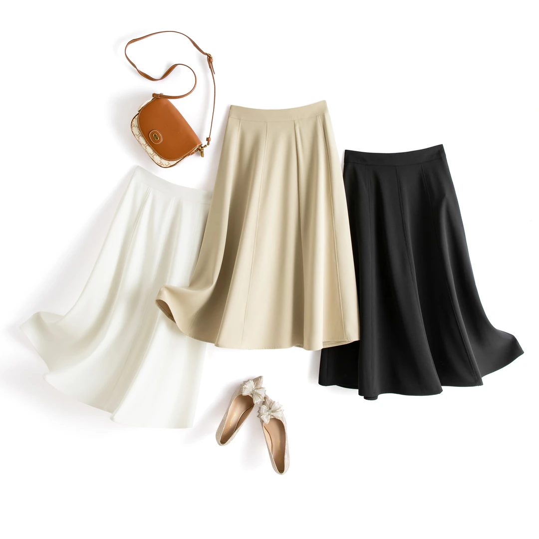 垂感复古夏款伞裙大摆半身裙高腰纯色显瘦气质夏季中长款A字827