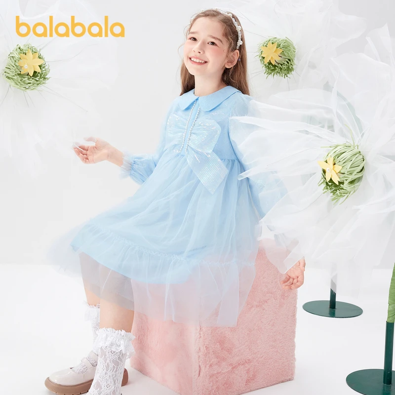 巴拉巴拉女童连衣裙儿童春秋装童装女中大童甜美网纱秋季秋季宝宝