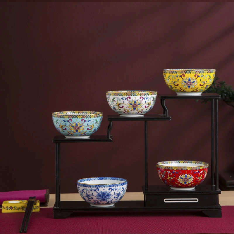 景德镇金边珐琅彩缠枝莲4英寸奥碗小汤碗蘸料碗