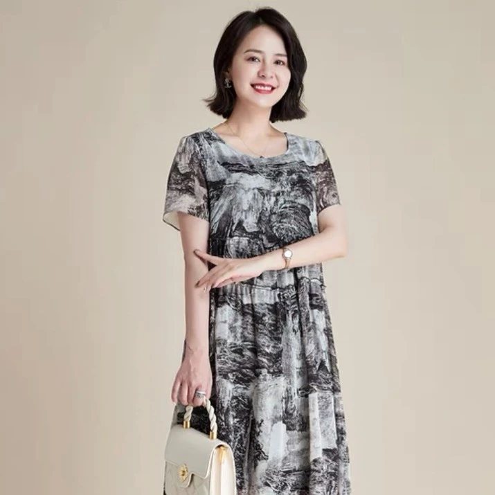 清仓2024唐姐优选妈妈装气质百搭显瘦连衣裙s865