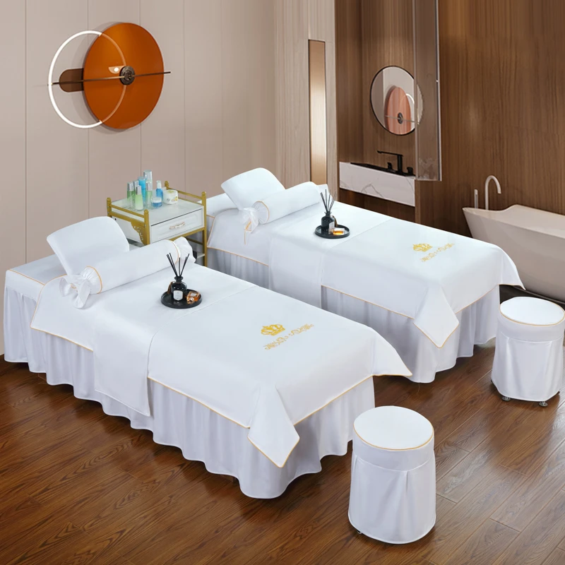 新款高端美容床罩四件套荷兰棉四季通用美容院铺床罩套件带床笠