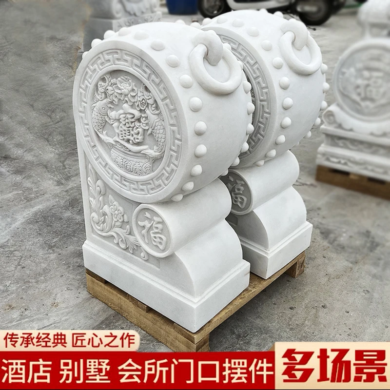 石雕汉白玉门墩抱鼓石一对石鼓大象青石貔貅别墅家用门口招财摆件