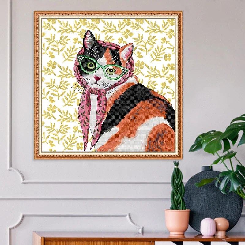 礼儿十字绣：简约猫妈妈卧室客厅清晰印花（非满绣28线色有钩边）