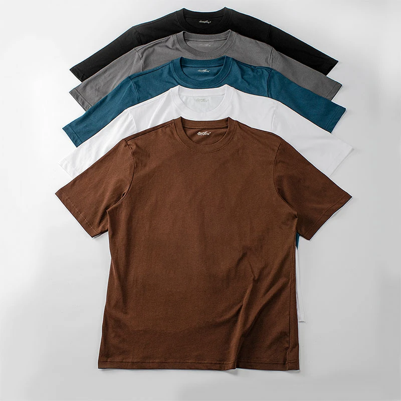 rainbowsecret瑞博思男款基础圆领复古T恤衫PIMA阿美咔叽重磅短袖