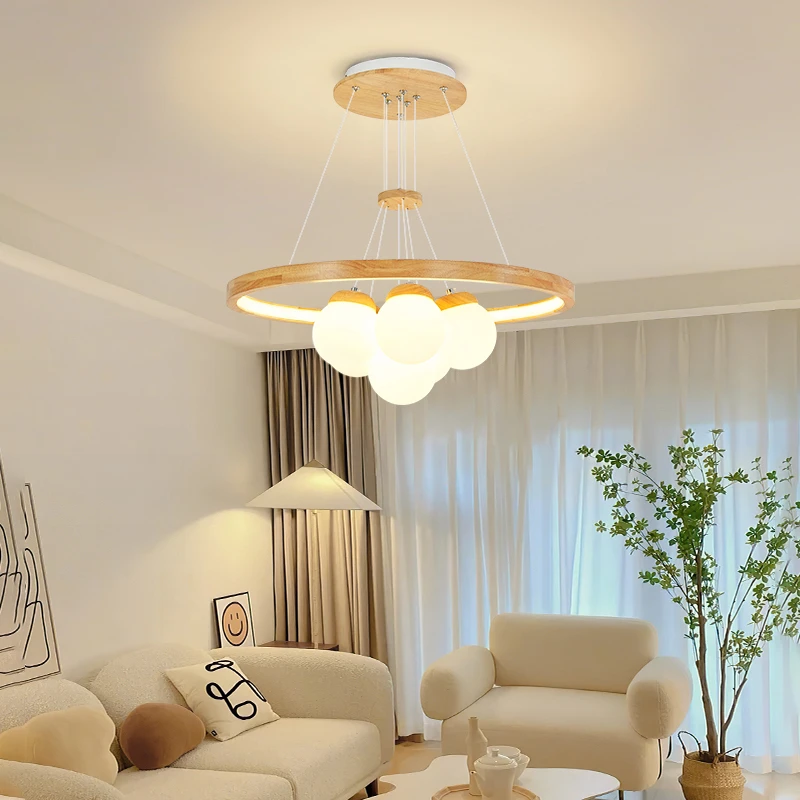 客厅灯原木风餐厅灯日式北欧简约现代大气吊灯创意实木餐厅灯具