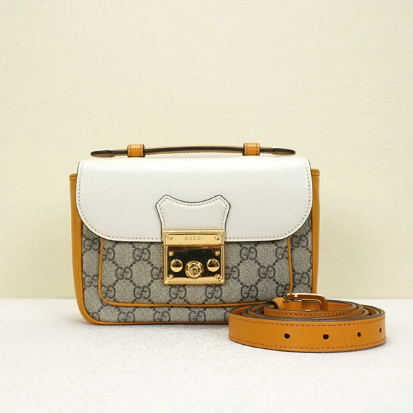 95新 GUCCI/古驰  白黄拼色padlock 迷你手袋