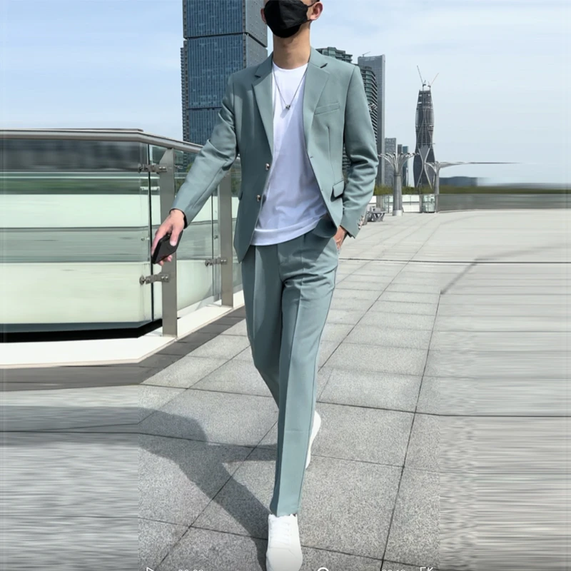 2024韩版商务休闲帅气小西服外套男士英伦修身时尚潮流西装套装男