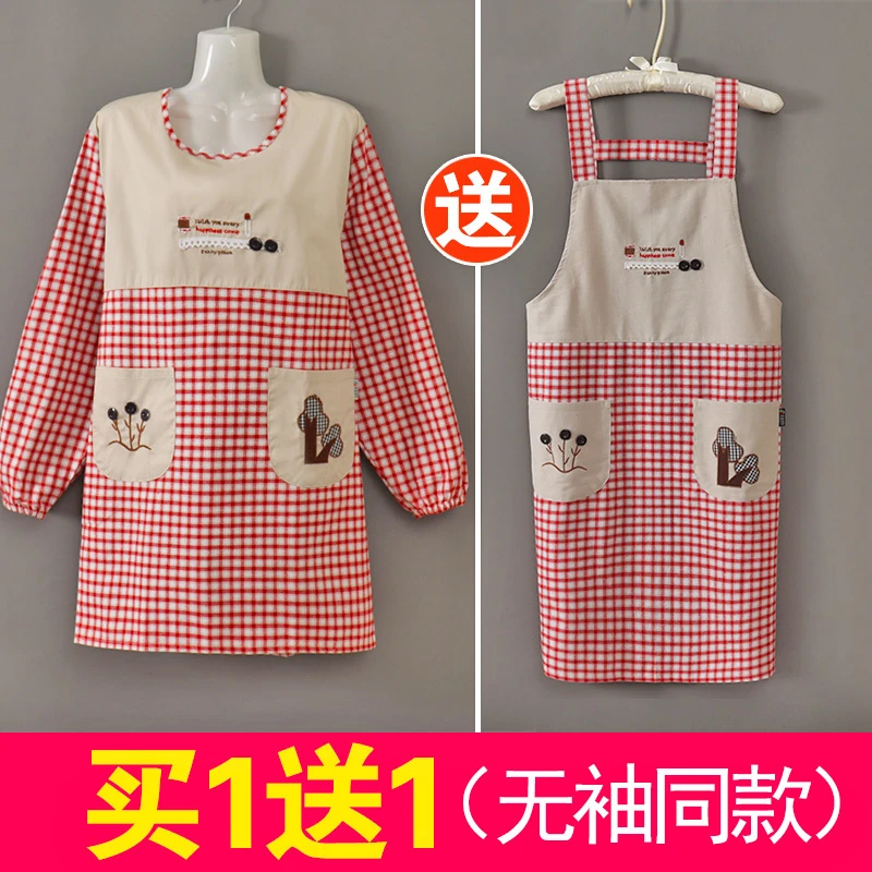 时尚大人帆布长袖围裙家用厨房做饭罩衣可爱家务反穿衣工作服外套
