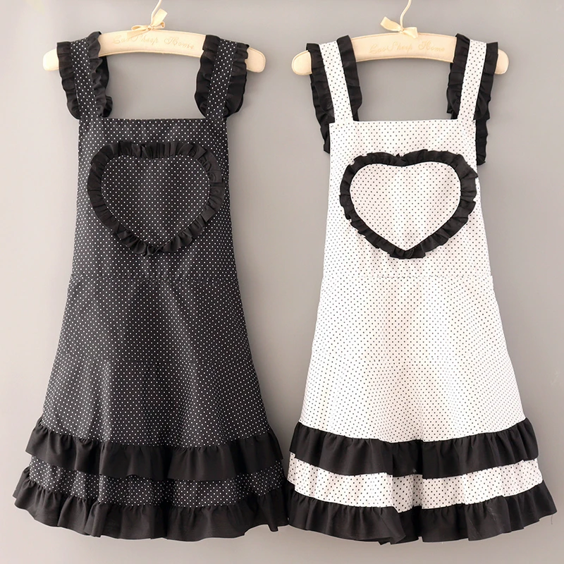 姜妍同款波点桃心围裙防水防油耐脏家用厨房做饭女工作服网红围腰