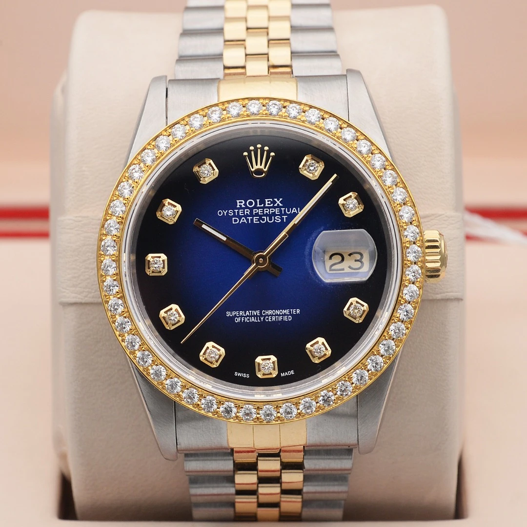 99新 Rolex/劳力士 爱换/日志型16233渐变蓝盘/36mm/间金后钻男表