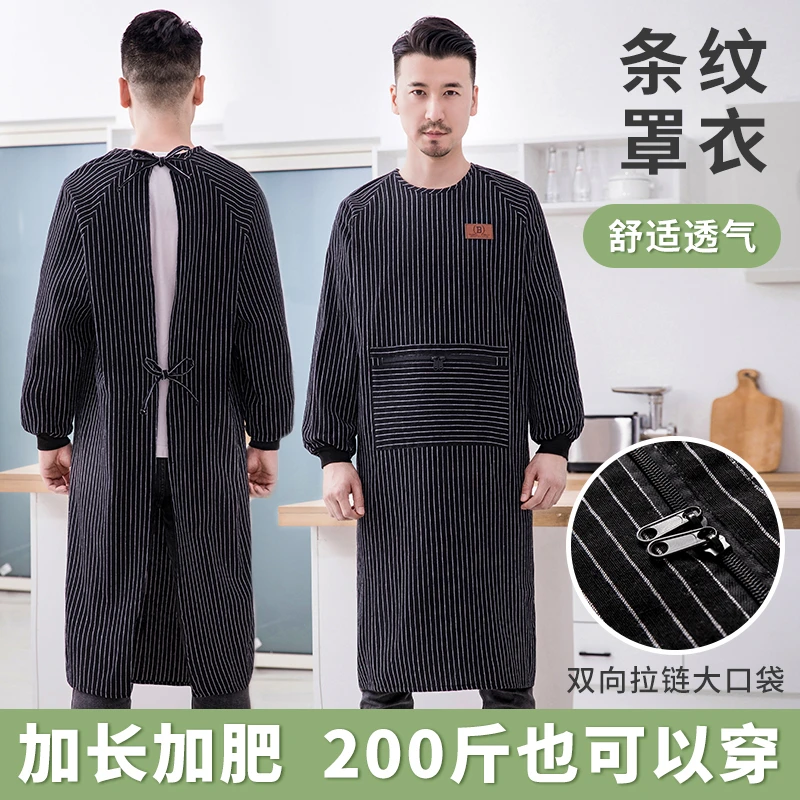 加长加肥长袖做饭家用厨房反穿衣简约防污男女罩衣耐脏棉布工作服