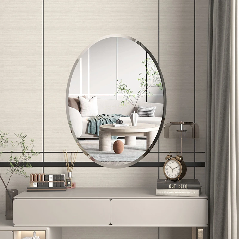 无框梳妆台镜子贴墙自粘椭圆形粘贴浴室镜洗手台化妆女生卧室挂式