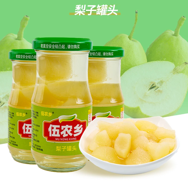 伍农乡水果罐头新鲜优质冰糖雪梨罐头玻璃瓶休闲即食248克*6瓶