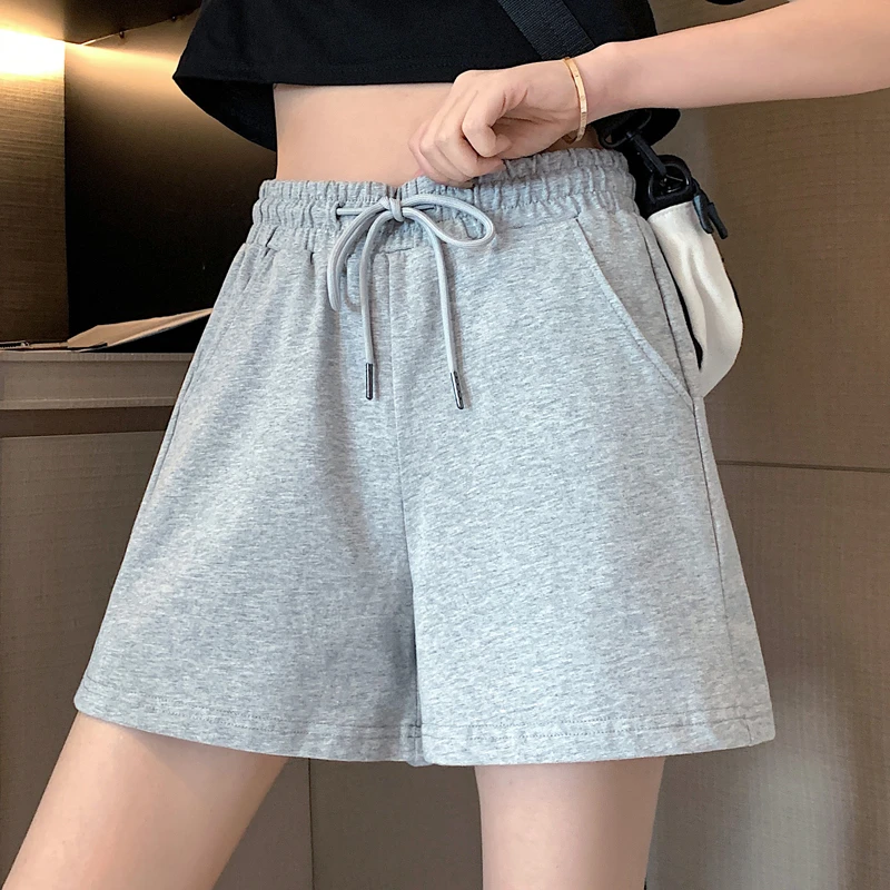 2025夏季新款女高腰运动短裤薄款宽松休闲卫裤纯色直筒显瘦五分裤