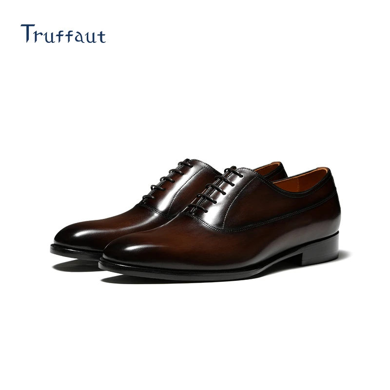 【特惠微瑕断码】Truffaut手工擦色圆头系带商务正装真皮透气牛津鞋