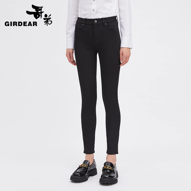 GIRDEAR/哥弟新款舒适百搭高腰显瘦休闲弹力黑色1100045