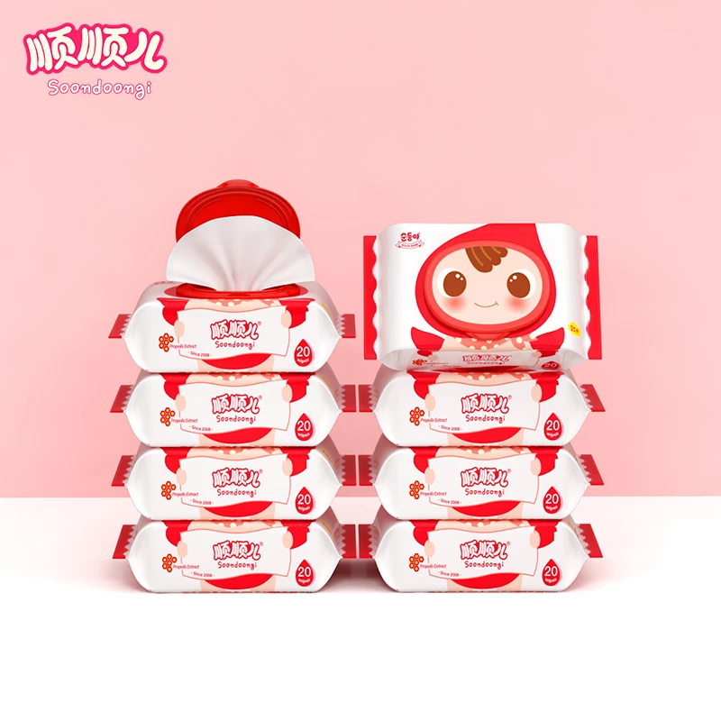 Soondoongi/顺顺儿婴儿手口屁屁专用湿巾宝宝湿巾便携装20抽8包