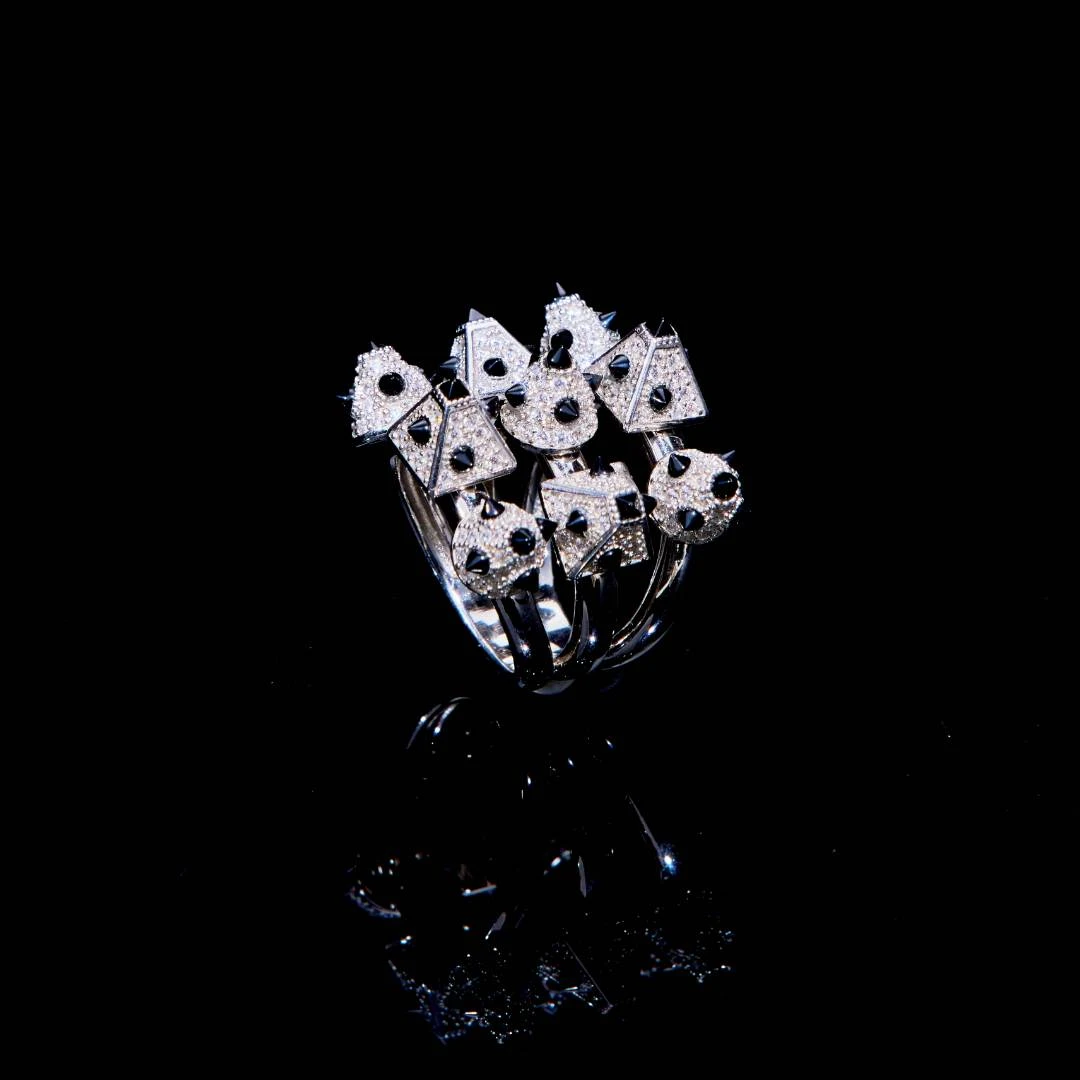 BAOSTONE 925银合成锆石戒指 【朋克黑晶钻戒指】小众轻奢设计J132