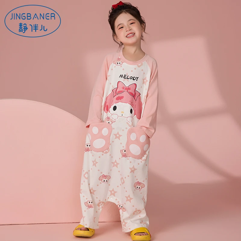 儿童连体睡衣女童春秋纯棉长袖秋季薄款可外穿宝宝卡通睡裙家居服