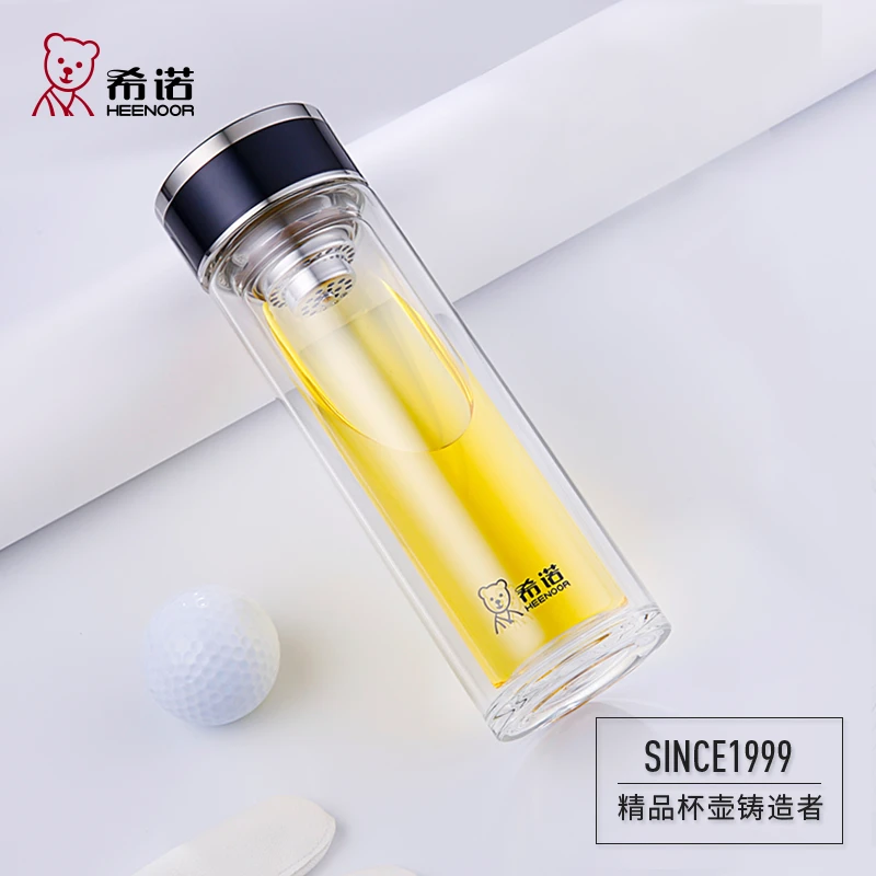希诺高档玻璃杯男女士双层杯子隔热防烫商务简约透明水杯便携泡