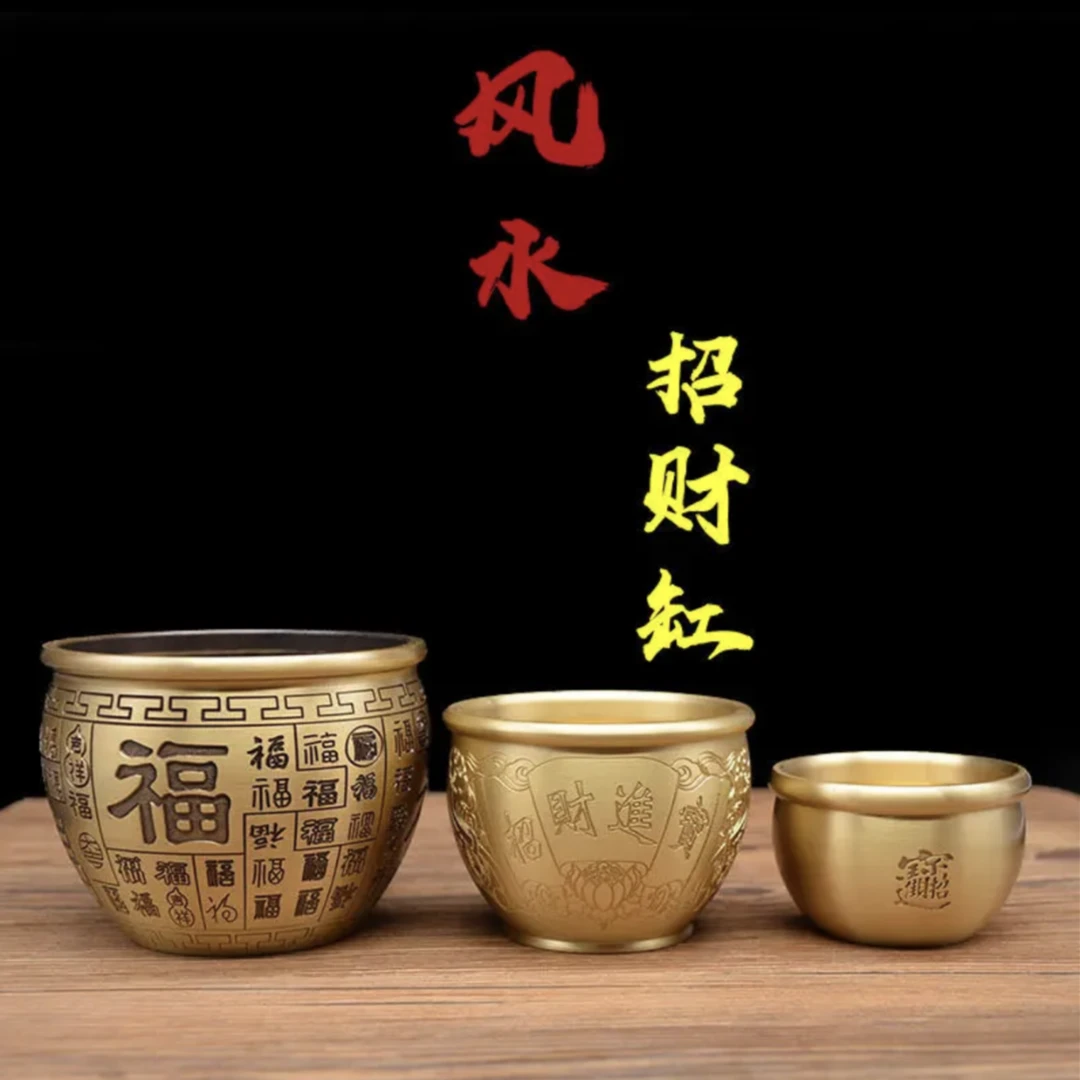 全铜创意年年有鱼铜缸摆件故宫缸摆件百福杯手工新中式大容量大号