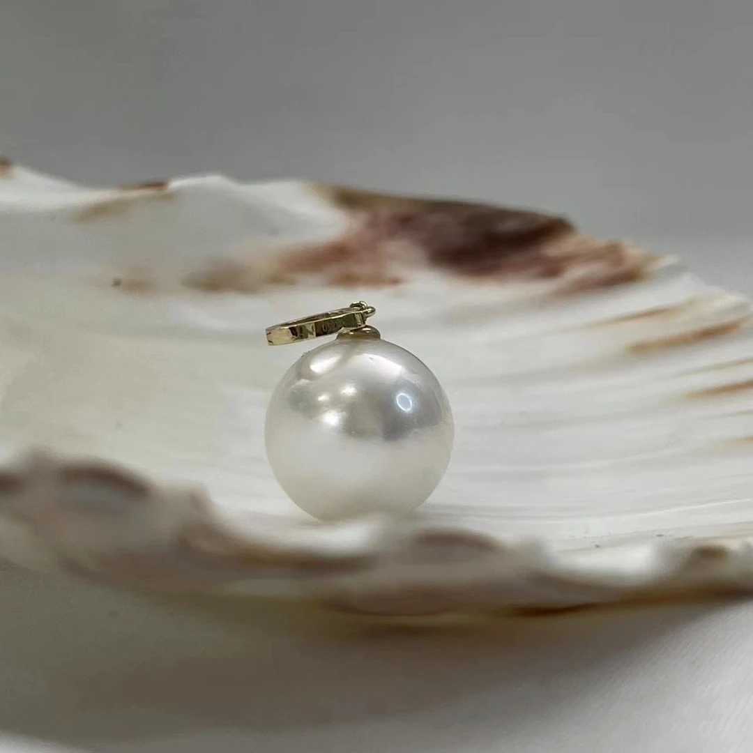 【珠纪儿】海水澳白13-14MM/12-13MM珍珠可调节扣吊坠简约
