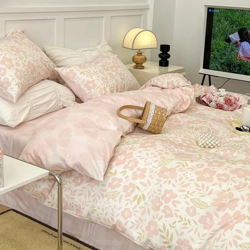 春夏纯棉印花四件套田园风小碎花全棉小清新床单被套床笠床上用品