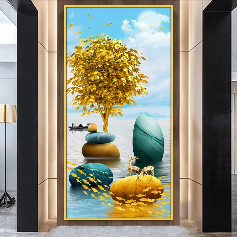 玄关过道自粘贴画背景墙壁画现代简约客厅竖版走廊贴纸墙面装饰画