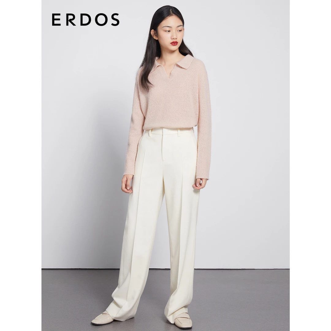 ERDOS 秋冬绵绵羊毛山羊绒混纺小翻领长袖女套衫