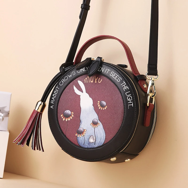 沐鱼设计师原创包包百搭斜挎圆形包包可爱个性女包 巧克力兔30458