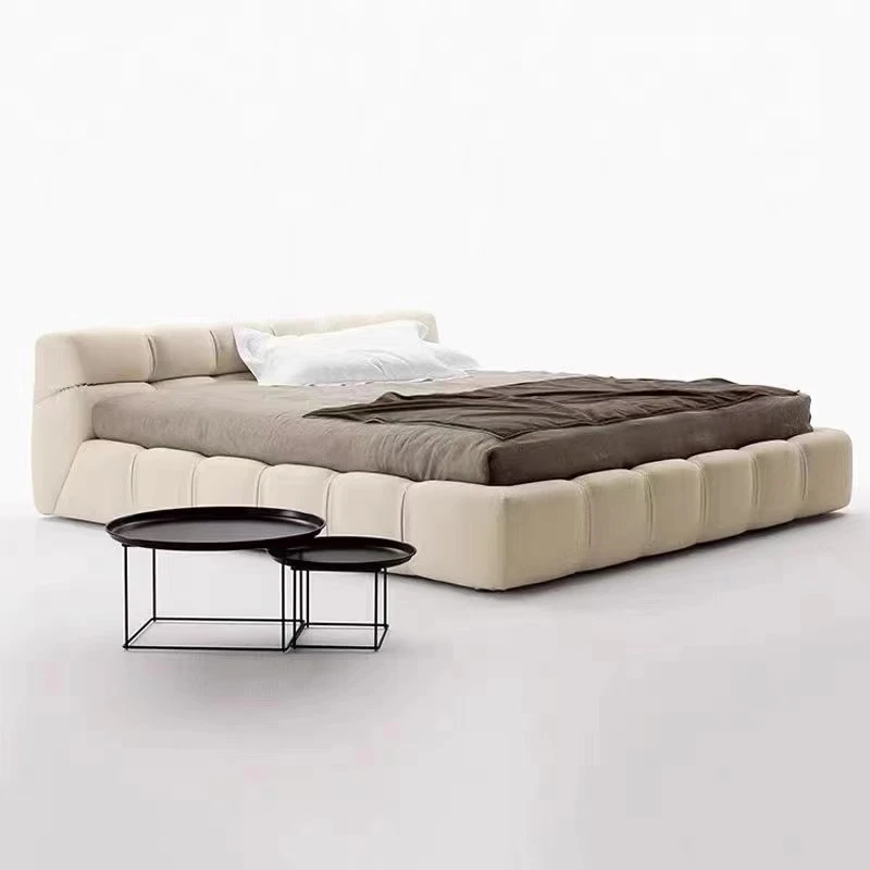 Mooroded意式布艺床绒布泡芙双人床主卧落地大床B&B奶油风卧室KI