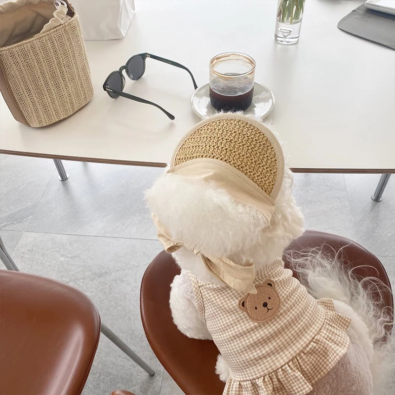 薄款防晒小熊格子夏季背心博美小狗舒适夏天宠物