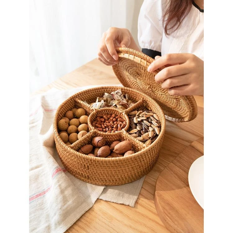 越南藤编干果盒带盖手工编织收纳盒家用客厅干货零食杂物收纳新年