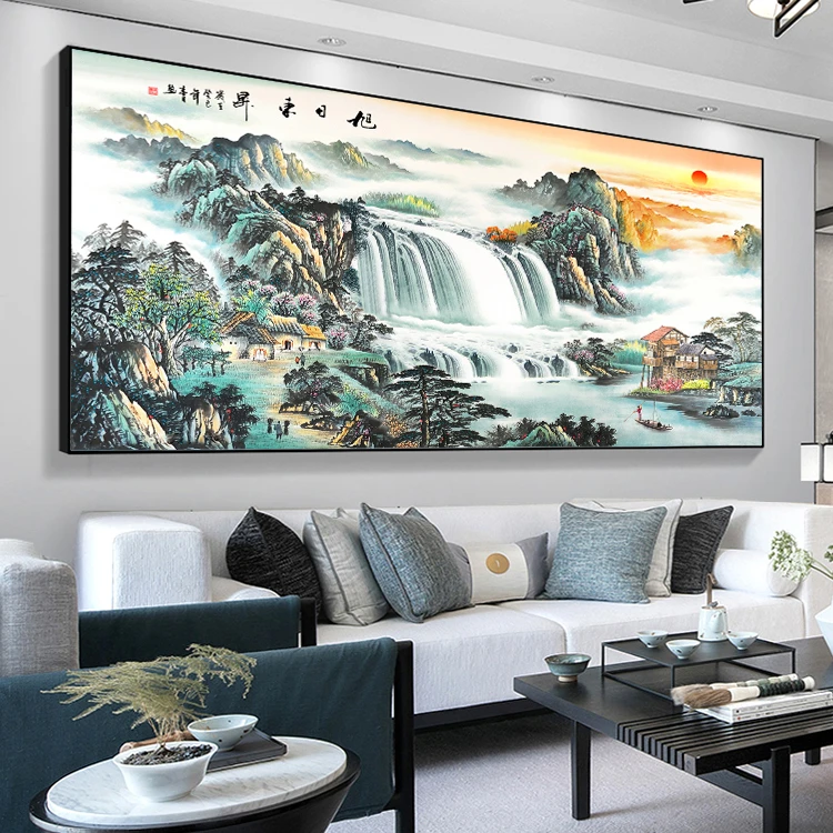 旭日东升（流水）手工DIY钻石画粘画十字绣客厅山水风景装饰画