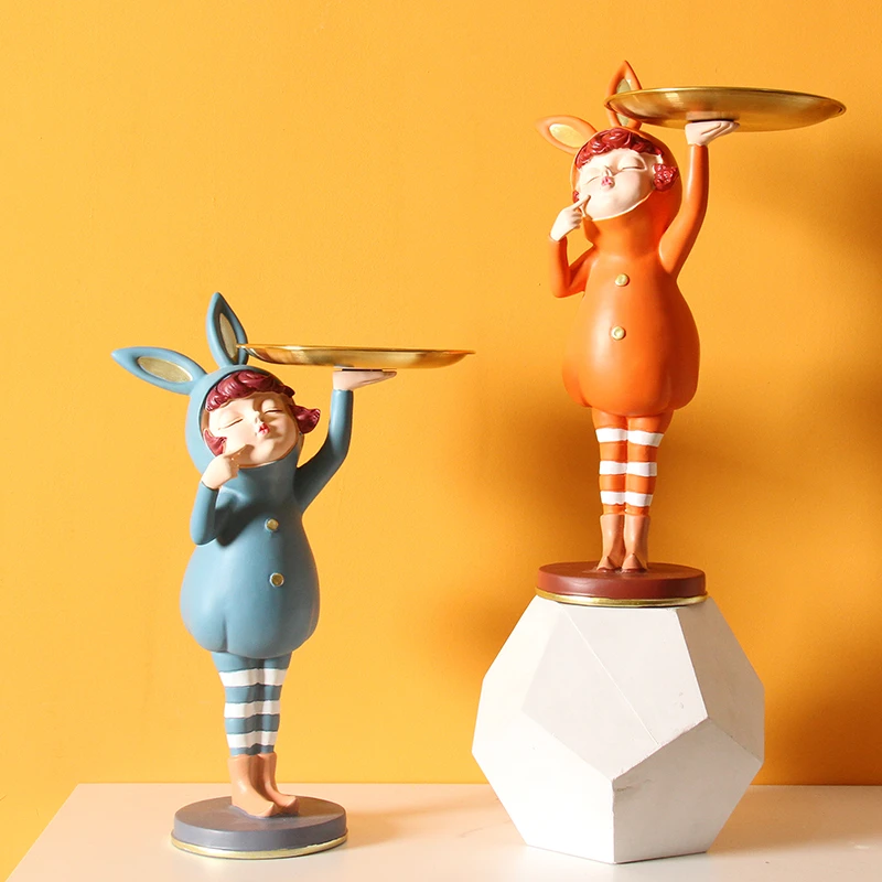 精灵兔女郎收纳摆件高档入户进门玄关钥匙家居客厅装饰乔迁礼品
