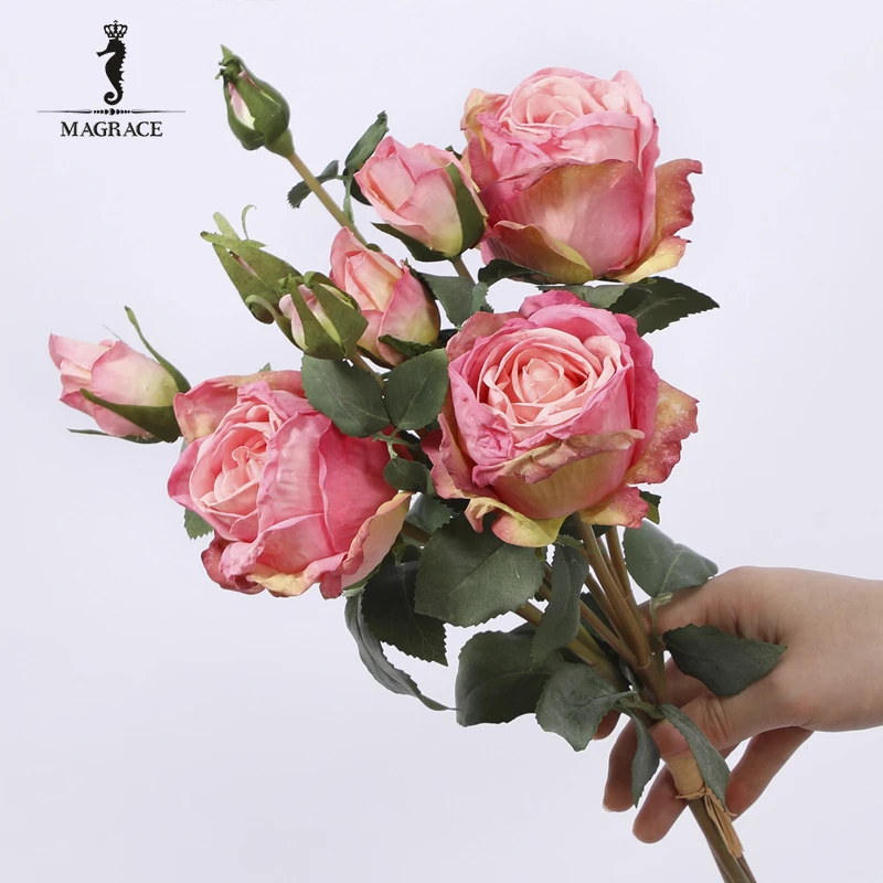 MAGRACE HOME欧式仿真9头手札希娜玫瑰客厅餐桌装饰仿真插花摆件