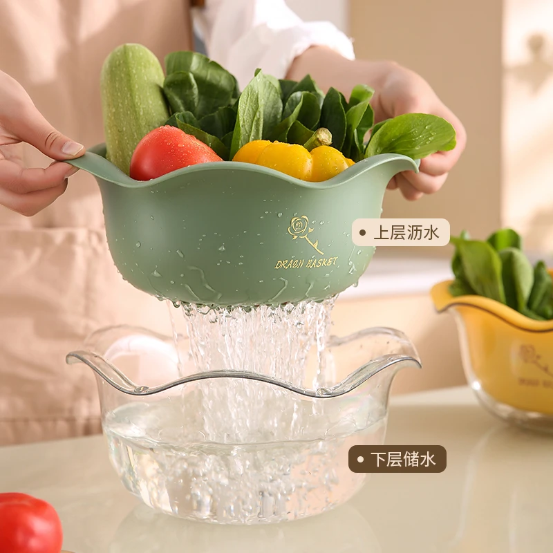 花朵沥水篮双层洗菜盆家用厨房洗水果
