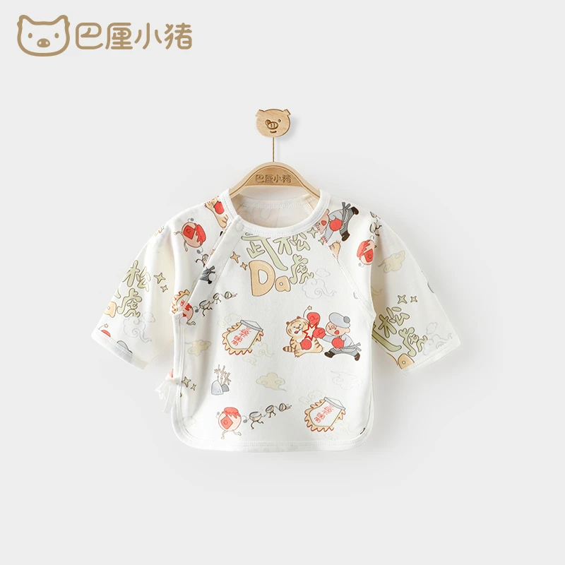 初生婴儿半背衣秋季新生儿睡衣国潮长袖内衣0-6个月宝宝衣服上衣