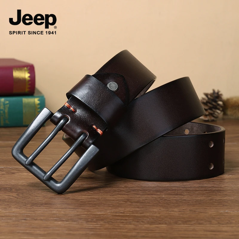 JEEP SPIRIT吉普加宽双针扣潮流皮带男士头层牛皮青年真皮裤腰带