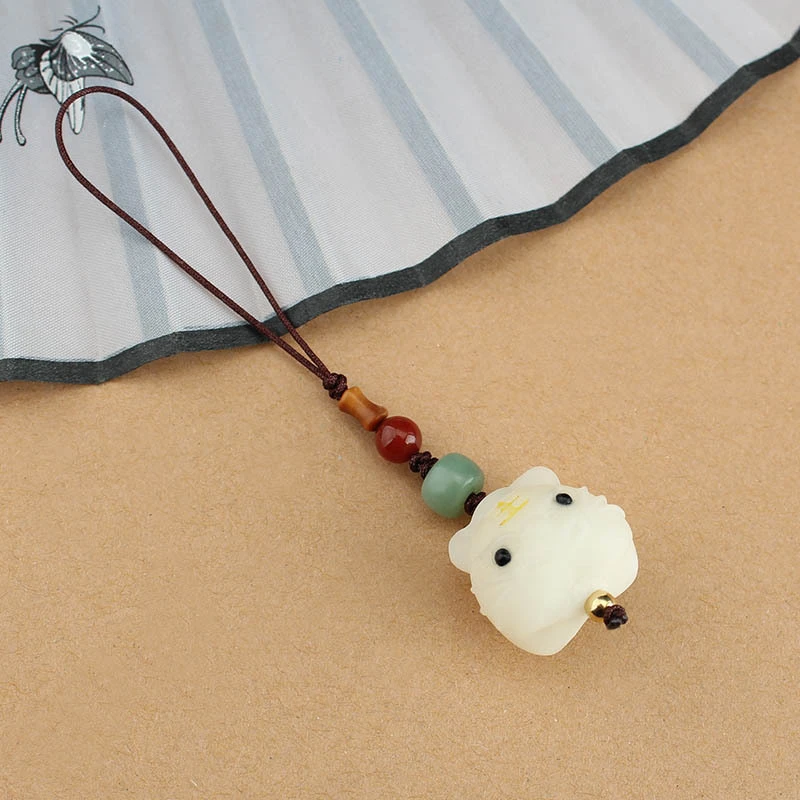 天然菩提雕刻小萌虎手机挂绳生肖虎钥匙扣手机链莲花挂件复古吊坠
