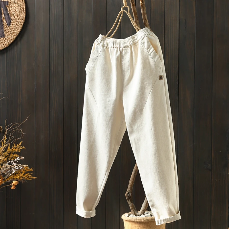 2022春夏款百搭休闲哈伦裤字母贴标纯色松紧腰裤子长裤直筒宽松