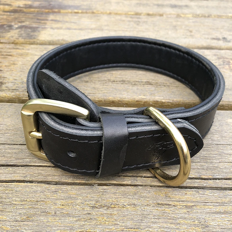 宠物项圈双层加厚中大型犬狗脖圈马犬德牧罗威纳头层牛皮狗脖套