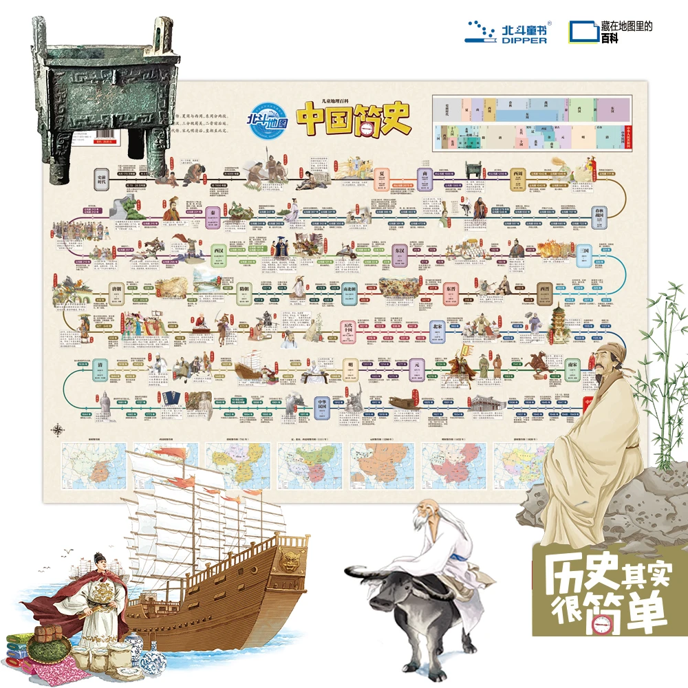 北斗 中国世界简史百科地图2张  童书  学生款书籍教材